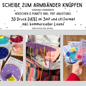 3D Datei - Scheibe zum knüpfen von Kumihimo Armbändern inkl. pdf Anleitung im 3mf und stl Format inkl. kommerzieller Lizenz