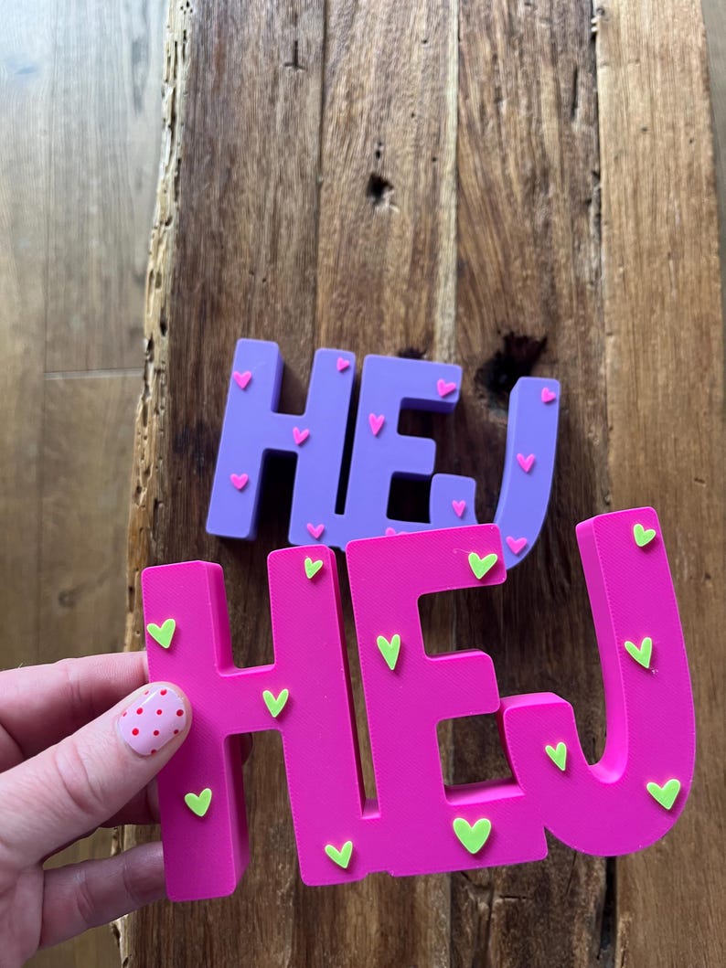 Hej Sign 3D File Lettering HEJ in a Heart Design in Stl and 3mf Format Including ...