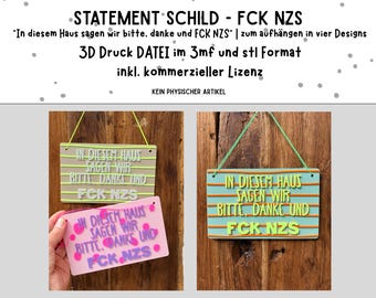 3D Datei - Statement Schilder FCK NZS - mit Löchern zum aufhängen - im 3mf und stl Format inkl kommerzieller Lizenz