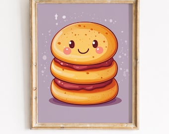 Kawaii Kawaii Printable Dorayaki Pancake Art - Cute Kid-Friendly Dessert Illustration, Pastel Cartoon Decor, Digital Download 485