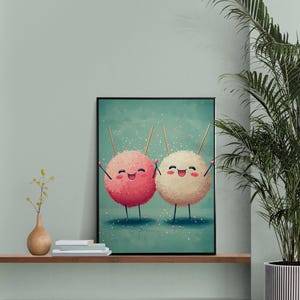 Cute printable wall art of happy takoyaki snacks for classroom — vibrant digital design inspires joy and creativity for students.