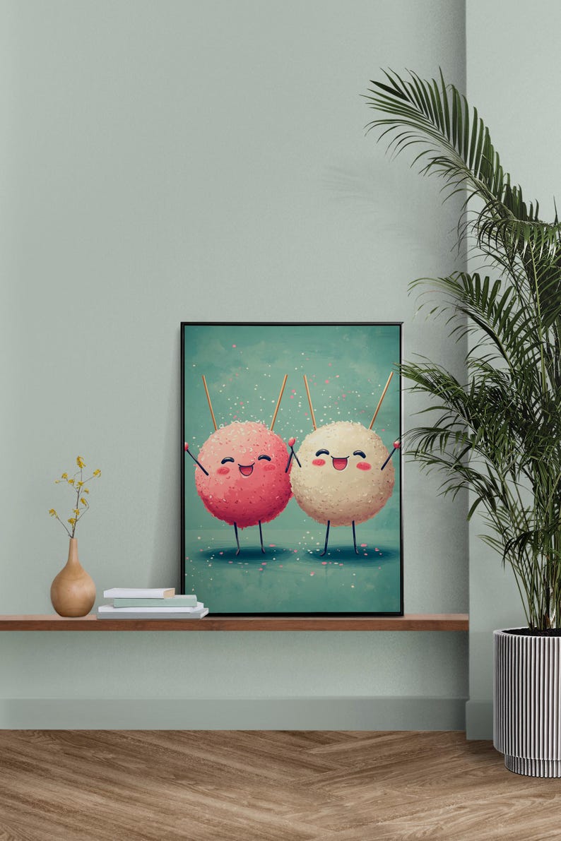 Cute printable wall art of happy takoyaki snacks for classroom — vibrant digital design inspires joy and creativity for students.