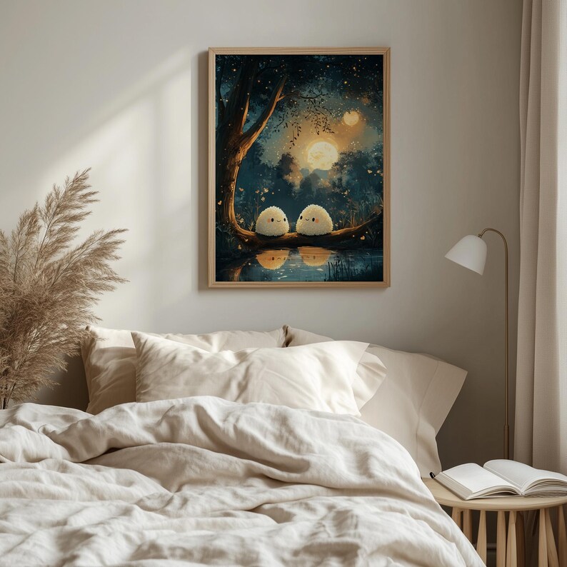 Kawaii Rice Ball Characters Print – Cozy Moonlit Night Nursery Art ...