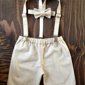 Ring Bearer Outfit Rustic, Beach Wedding, Newsboy Hats, Baby Boy, Shorts Suspenders Hat, Suspender Shorts, Linen Suspender Outfit, Page Boy image 3