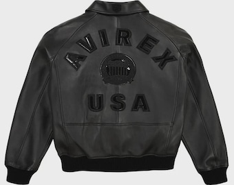 Avirex Black Real Lambskin Bomber American Flight Leather Avirex Icon Jackets for Men's