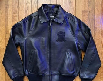 Herren Avirex Schwarz Echt Lammfell Bomber American Flight Leder Avirex Icon Jacken für Ihn