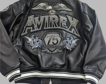 Avirex Black Real Lambskin Bomber American Flight Leather Avirex Icon Jackets for Mens
