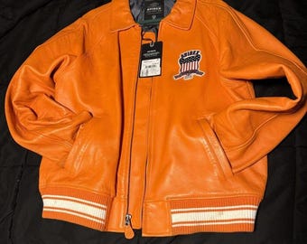 Avirex Orange Echt Lammfell Bomber American Flight Leder Avirex Icon Jacken Geschenk für ihn