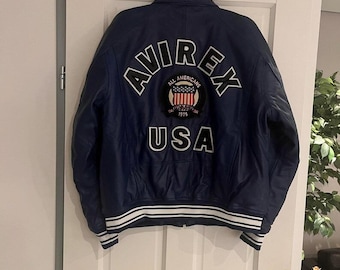 Avirex Navy Blue Real Lambskin Bomber American Flight Leather Avirex Icon Jackets for Mens