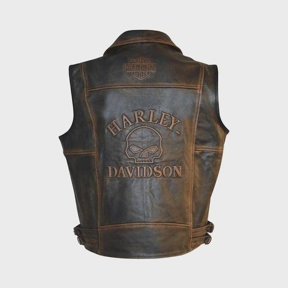 Harley-Davidson Mens Leather Vest Biker Cafe Racer Motorcycle Genuine Cowhide Leather