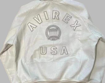 Mens Avirex White Real Lambskin Bomber American Flight Leather Avirex Icon Jackets for him