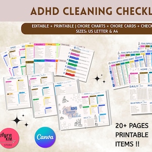 ADHD Cleaning Checklist for Adults, Executive Dysfunction Digital Chore Chart, Editable Home Organization Planner, Adult ADHD Schedule PDF