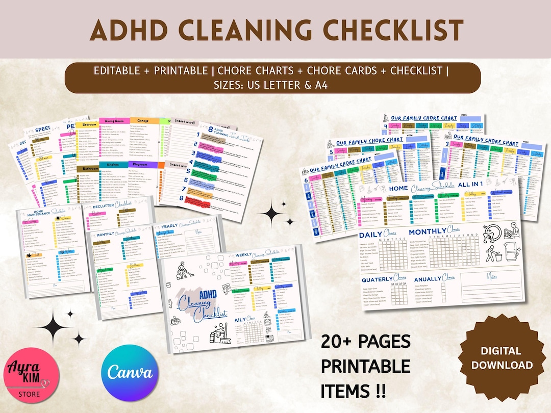 ADHD Cleaning Checklist for Adults, Executive Dysfunction Digital Chore