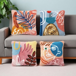 Kit de manualidades con ganchillo estilo Boho abstracto para almohadas con forma de cara, mano y hoja. Kit de manualidades con hilo para principiantes.