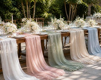 Personalized Cheesecloth Table Runner, Custom Outdoor Wedding Linens