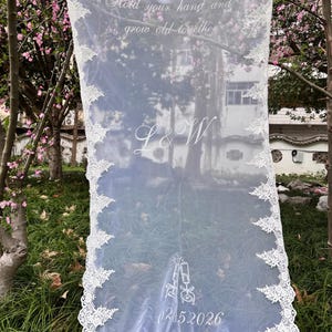 Personalized Wedding Lace Veil Banner – Custom Couple Initials & Date – Romantic Transparent Wedding Decor
