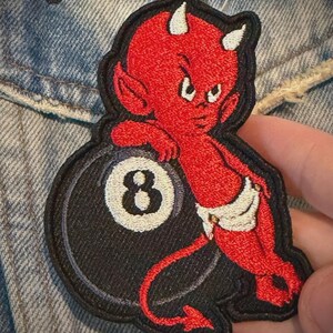 8 Ball Devil 3D Embroidered Patch – Badass Raised Embroidery Iron On / Sew On for Jackets & Backpacks