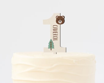 Personalized Wild One Cake Topper, Bear, Forest Tree, First Birthday