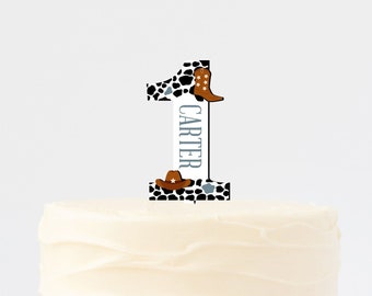 Personalized First Birthday Cake Topper, My First Rodeo, Cowboy Theme