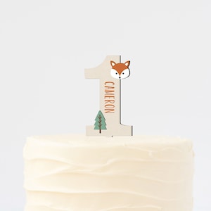 Personalized Wild One Cake Topper, First Birthday Woodland Fox