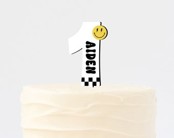 Name, Personalized, Smash Cake, One Happy Dude Cake Topper, One Happy Dude, Smiley Face, First Birthday
