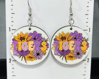 Purple and Gold Earrings, Game Day Earrings, School Spirit Earrings, Team Earrings