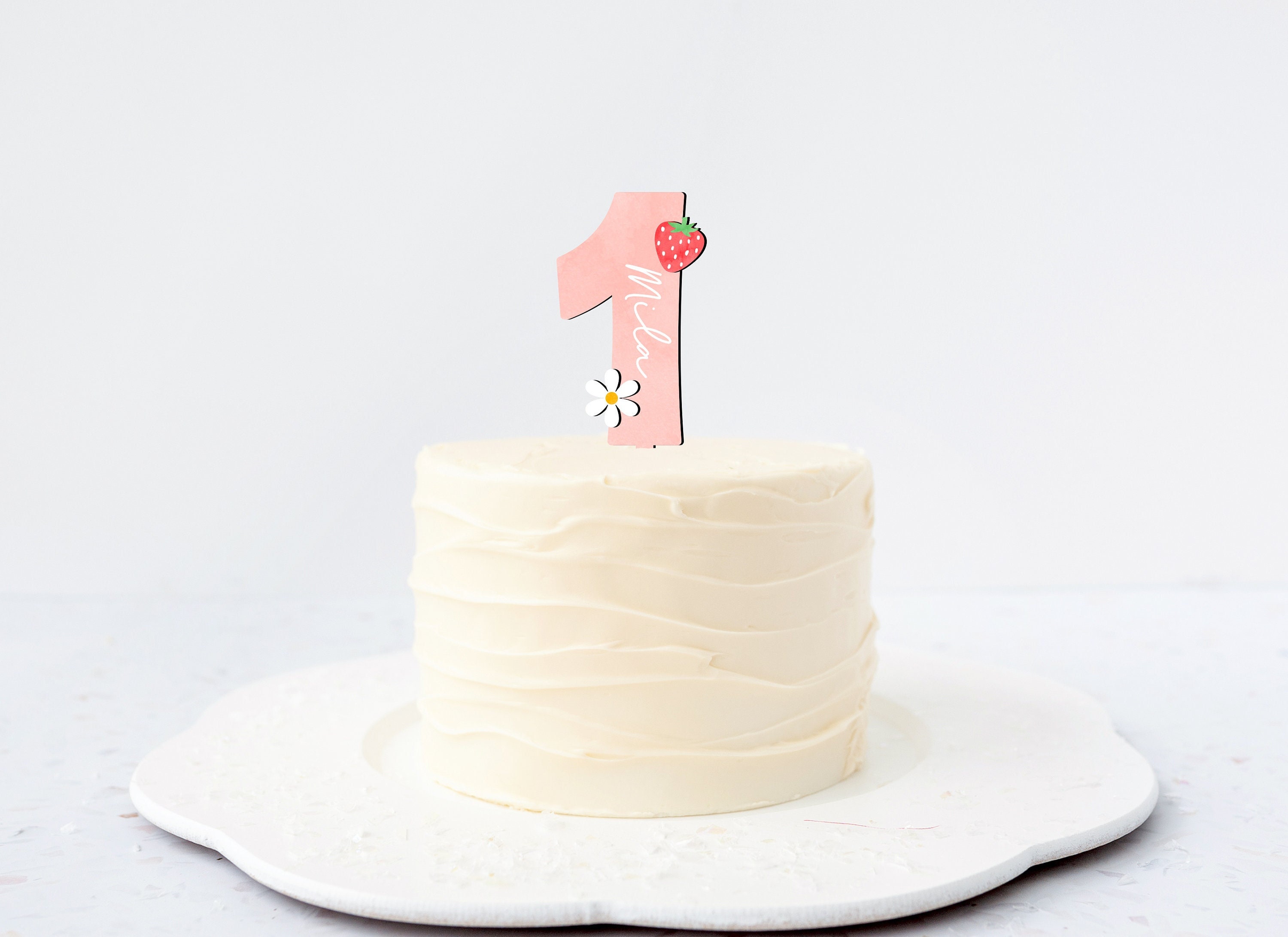 Strawberry 1st Birthday Cake Topper - Little Princess Daisy & Berry Decor, Bohemian Style First Birthday Smash Photo Prop - View #7