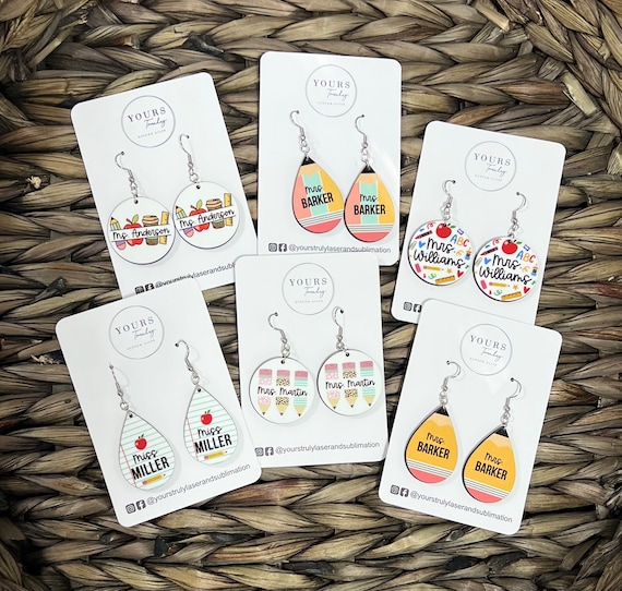Personalized Teacher Earrings, Teacher Earrings, Teacher appreciation, Back to school