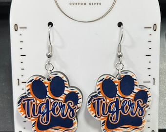 Blue and Orange Earrings, Game Day Earrings, School Mascot Earrings, Team Earrings