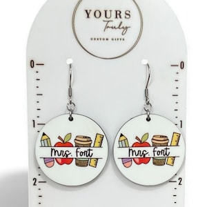 Personalized Teacher Earrings, Teacher Earrings, Teacher appreciation, Back to school image 11