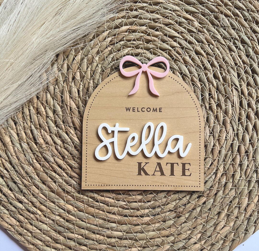 Baby Birth Announcement Sign With Bow | Personalized Newborn Name Sign ...