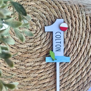 Adorno personalizado para tarta de primer cumpleaños con temática de pesca, O-Fish-Ally One imagen 4
