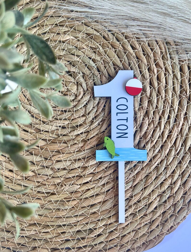Adorno personalizado para tarta de primer cumpleaños con temática de pesca, O-Fish-Ally One imagen 4