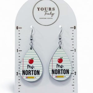 Personalized Teacher Earrings, Teacher Earrings, Teacher appreciation, Back to school Notebook Teardrop