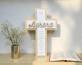Personalized Baptism Cross | Engraved  Wood Nursery Decor