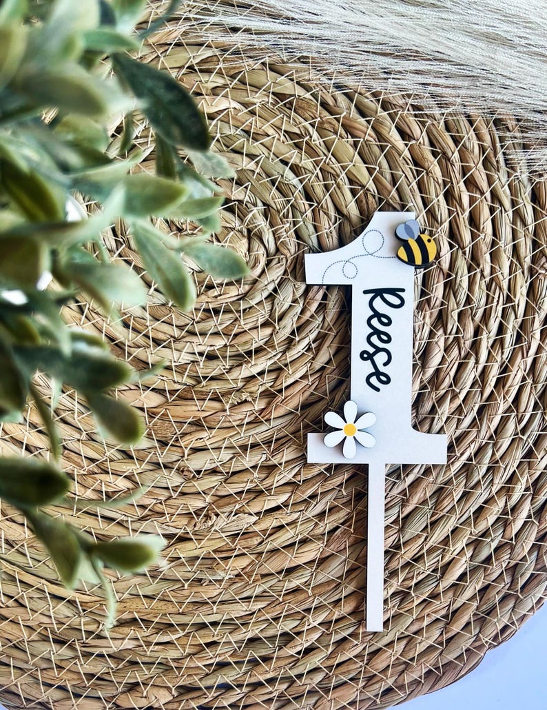 Name, Personalized, First Bee Day, Beeday Birthday, Bee Day Birthday, First Birthday Cake Topper image 3