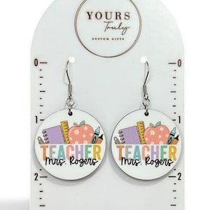 Personalized Teacher Earrings, Teacher Earrings, Teacher appreciation, Back to school Colorful Teacher