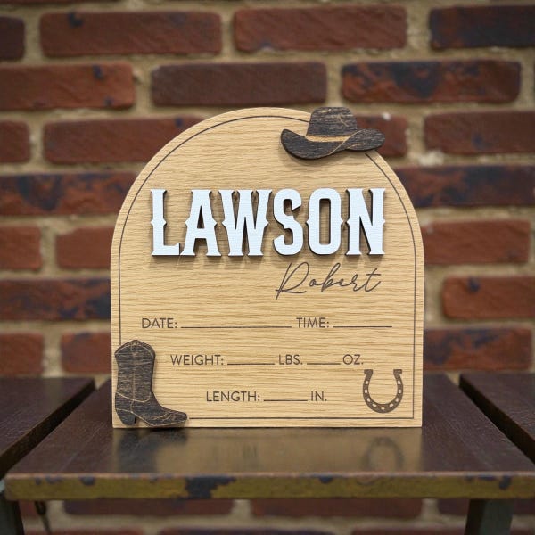 Western Baby Announcement Sign | Personalized Nursery Decor