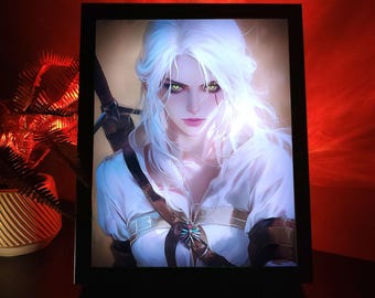 Ciri The Witcher handgemachter RGB Lichtkasten / Wohnkultur, Spielgeschenk, Wandkunst