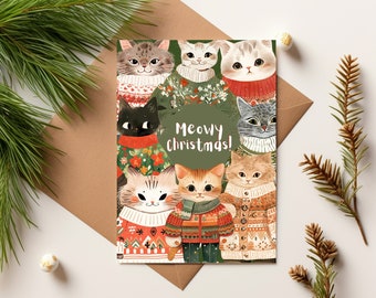 Meowy Christmas Cat Greeting Card (Printable)