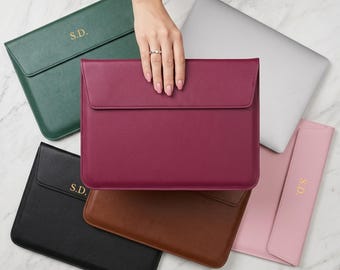 Personalized Laptop Sleeve Leather MacBook Air 13 Case, 13.3 15.4 Retina Sleeve, Custom Initials Envelope Laptop Pouch