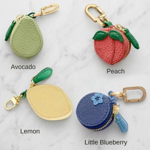 Fruitleren portemonnee – minizakje met rits, sleutelhanger bedeltasje, klein cadeau voor dames en meisjes