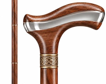 Handcrafted Wooden Walking Stick for Men  Women | Ergonomic Wooden Cane with Metal Inlay & Brass Collar | Sturdy Mobility Aid Gift