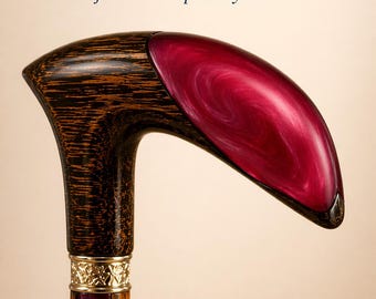 Date Palm Rosewood Walking Cane, Pink Resin Handle, Personalized Gift