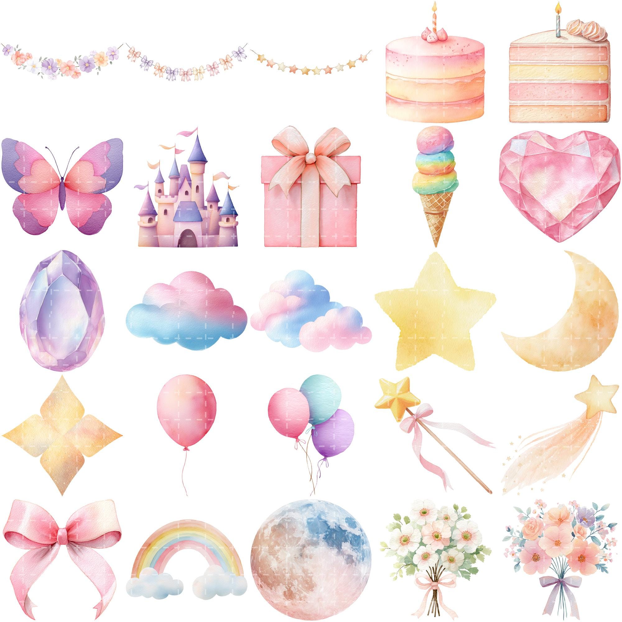 Unicorn Clipart Bundle, Cute Watercolor Unicorn PNG Set, Pastel Unicorn ...