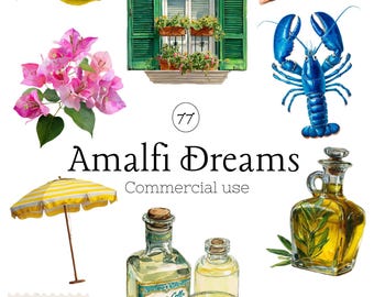 Amalfi citron Clipart-paket, italiensk citron akvarell PNG, medelhavscitrusillustration, sommarcitron Clipart, kommersiellt bruk