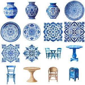 Greek island house watercolor clipart inspired by Santorini architecture with blue white walls and Mediterranean coastal details PNG.