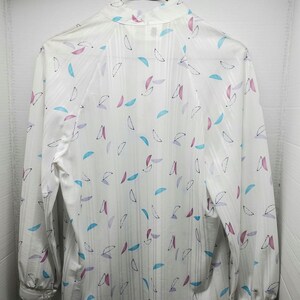 Vintage Devon Womens Geometric Printed Small Blouse Secretary High Collar 80s