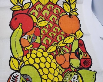 Vintage Georges Briard Tropical Fruit Salad Linen Tea Towel MCM EUC