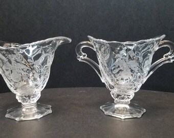 Vintage Elegant Heisley Orchid Pattern Creamer and Sugar Bowl-Stunning***